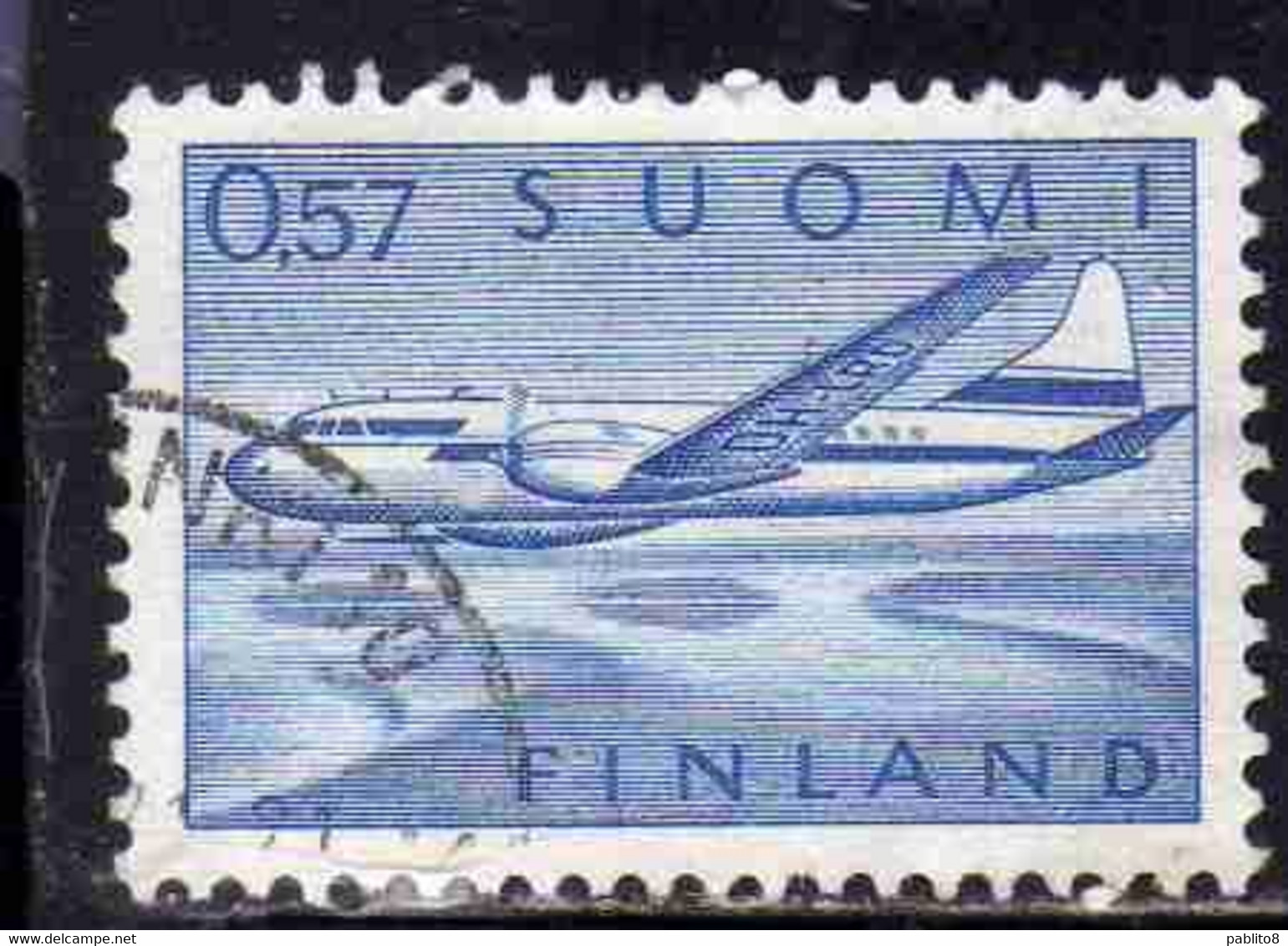 SUOMI FINLAND FINLANDIA FINLANDE 1970 AIR POST MAIL AIRMAIL CONVAIR OVER LAKES 0.57m 57p USED USATO OBLITERE' - Used Stamps