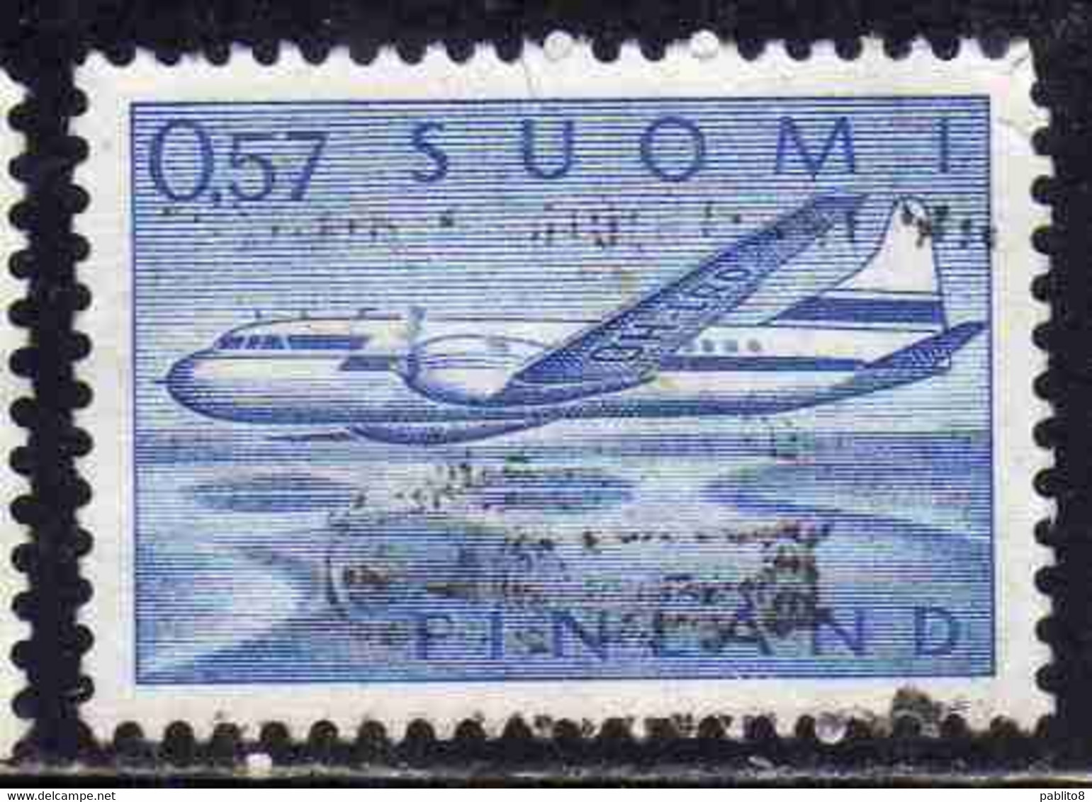 SUOMI FINLAND FINLANDIA FINLANDE 1970 AIR POST MAIL AIRMAIL CONVAIR OVER LAKES 0.57m 57p USED USATO OBLITERE' - Gebruikt