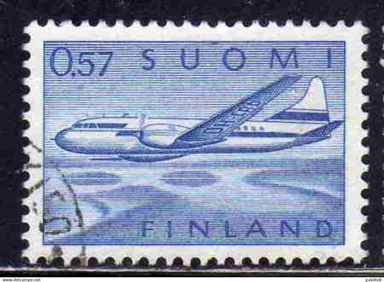 SUOMI FINLAND FINLANDIA FINLANDE 1970 AIR POST MAIL AIRMAIL CONVAIR OVER LAKES 0.57m 57p USED USATO OBLITERE' - Used Stamps