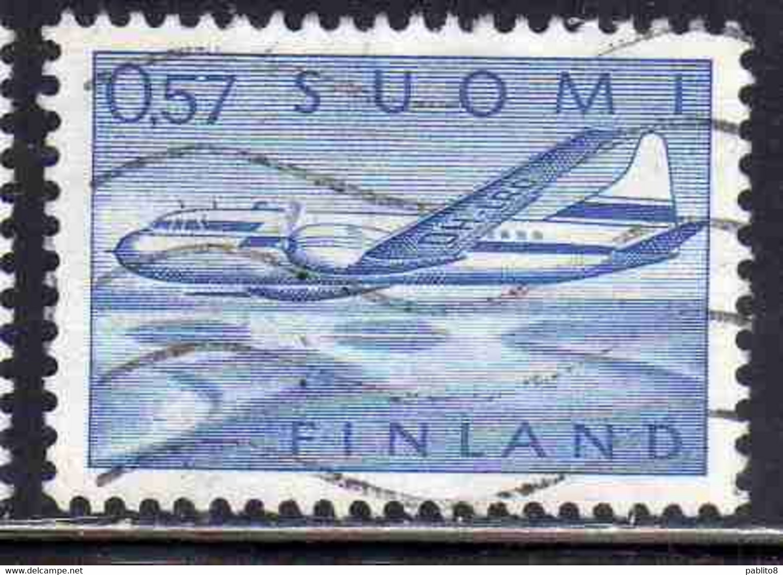 SUOMI FINLAND FINLANDIA FINLANDE 1970 AIR POST MAIL AIRMAIL CONVAIR OVER LAKES 0.57m 57p USED USATO OBLITERE' - Gebruikt