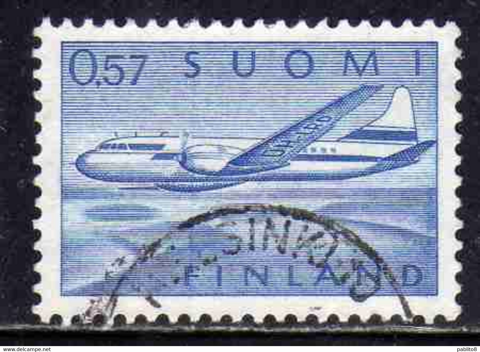 SUOMI FINLAND FINLANDIA FINLANDE 1970 AIR POST MAIL AIRMAIL CONVAIR OVER LAKES 0.57m 57p USED USATO OBLITERE' - Used Stamps