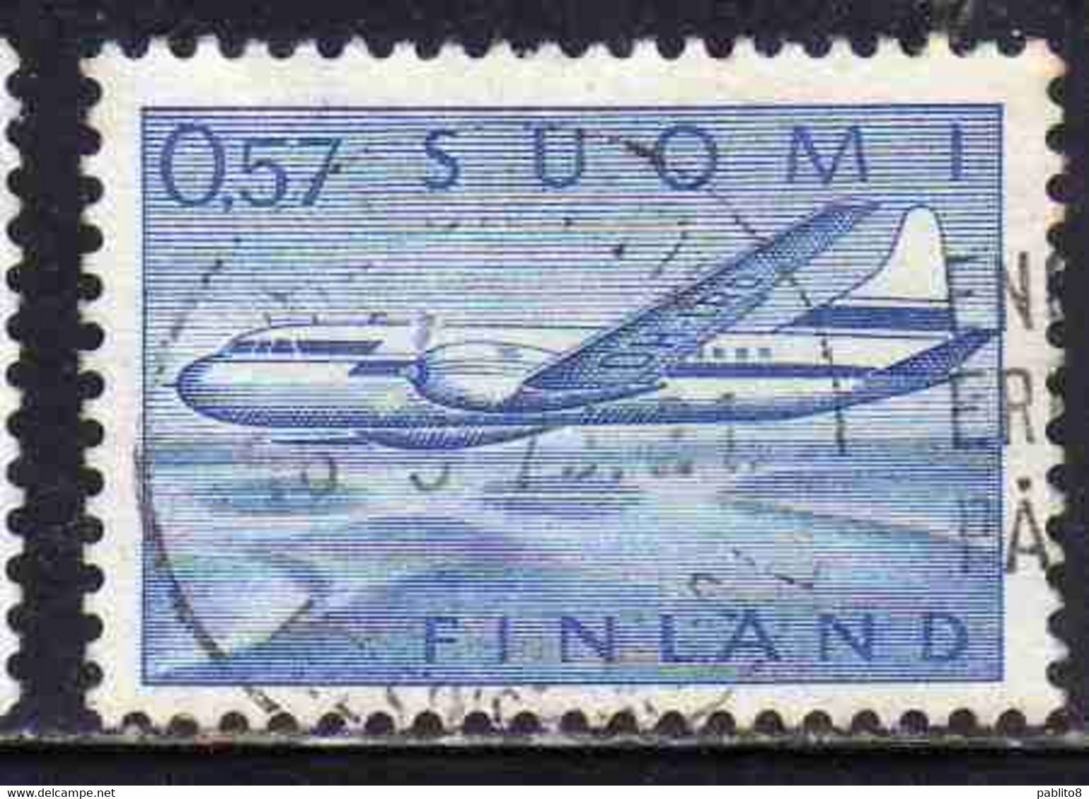 SUOMI FINLAND FINLANDIA FINLANDE 1970 AIR POST MAIL AIRMAIL CONVAIR OVER LAKES 0.57m 57p USED USATO OBLITERE' - Used Stamps