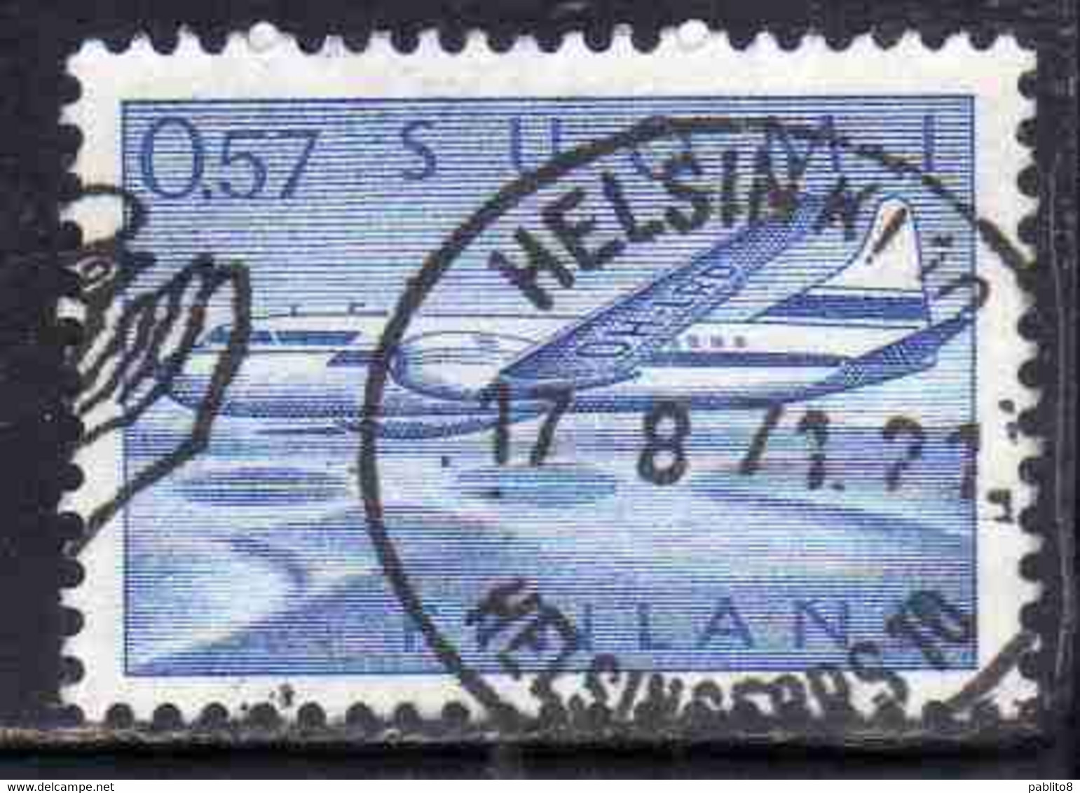 SUOMI FINLAND FINLANDIA FINLANDE 1970 AIR POST MAIL AIRMAIL CONVAIR OVER LAKES 0.57m 57p USED USATO OBLITERE' - Gebruikt