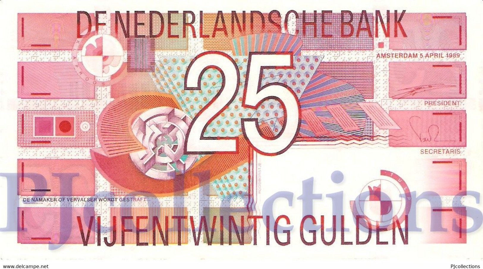 NETHERLANDS 25 GULDEN 1989 PICK 100 XF+ - 25 Florín Holandés (gulden)