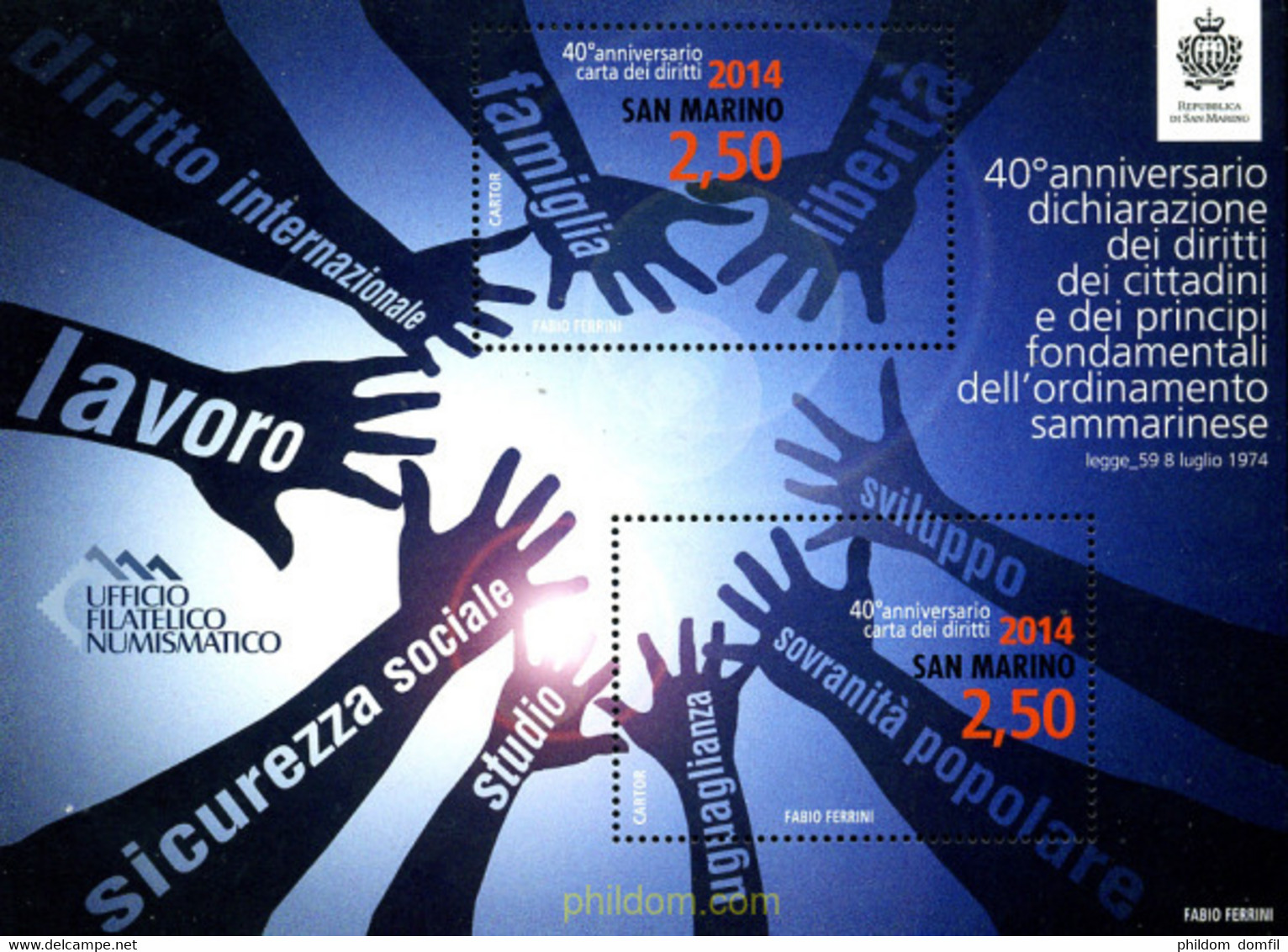 320802 MNH SAN MARINO 2014 40 ANIVERSARIO DERECHOS DEL TRABAJO - Oblitérés