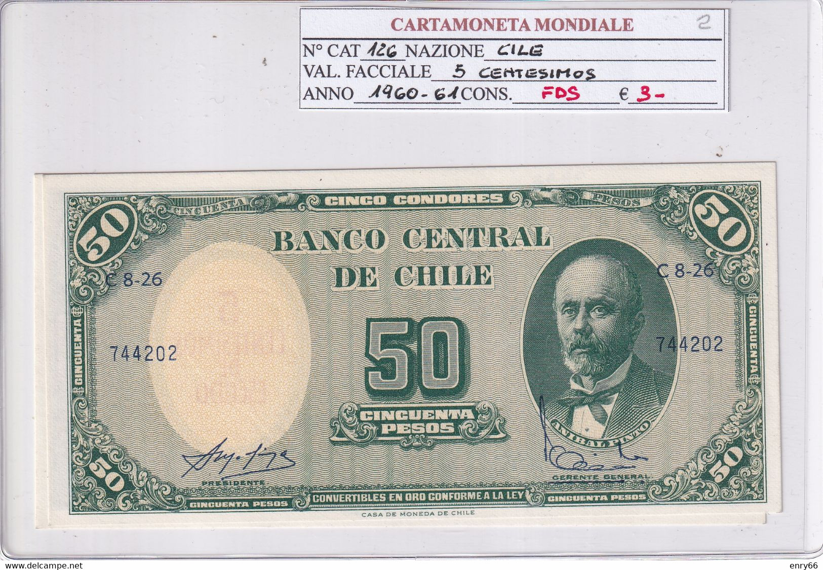 CILE 50 PESOS 1960-61 P126 - Chile