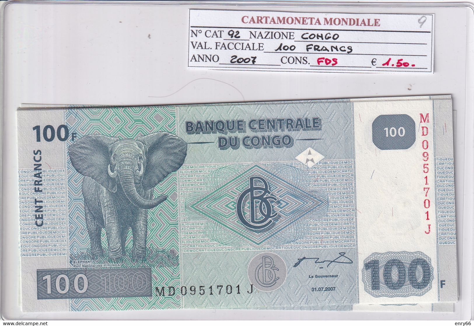 CONGO 100 FRANCS 2007 P92 - République Démocratique Du Congo & Zaïre