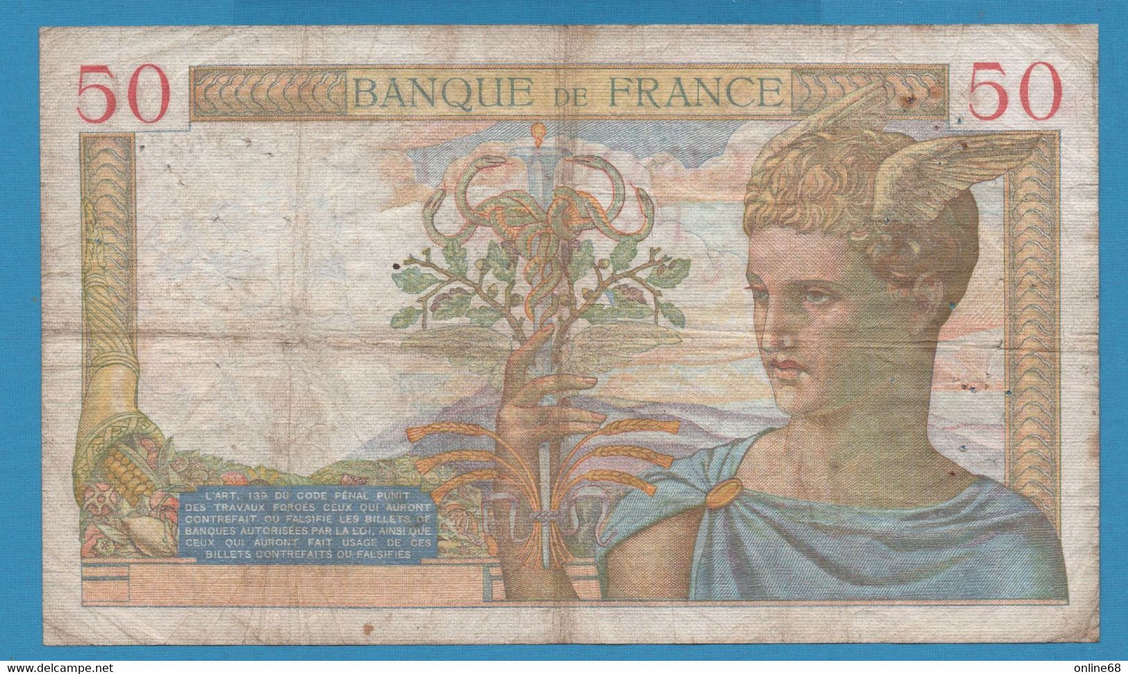 FRANCE 50 FRANCS 19.11.1936 # J.5235 028 F# 17 Cérès - 50 F 1934-1940 ''Cérès''