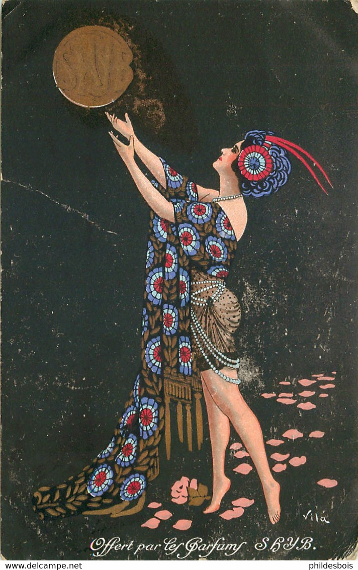 CARTE PUBLICITE PARFUM SHYB  Femme (illustrateur Villa ) - Publicité