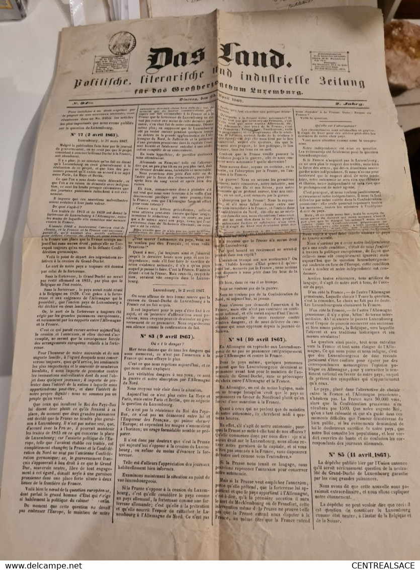 Papier Timbre Français 1867 SUR JOURNAL DAS LAND POLITISCHE LUXEMBURG LUXEMBOURG - Fiscale Zegels