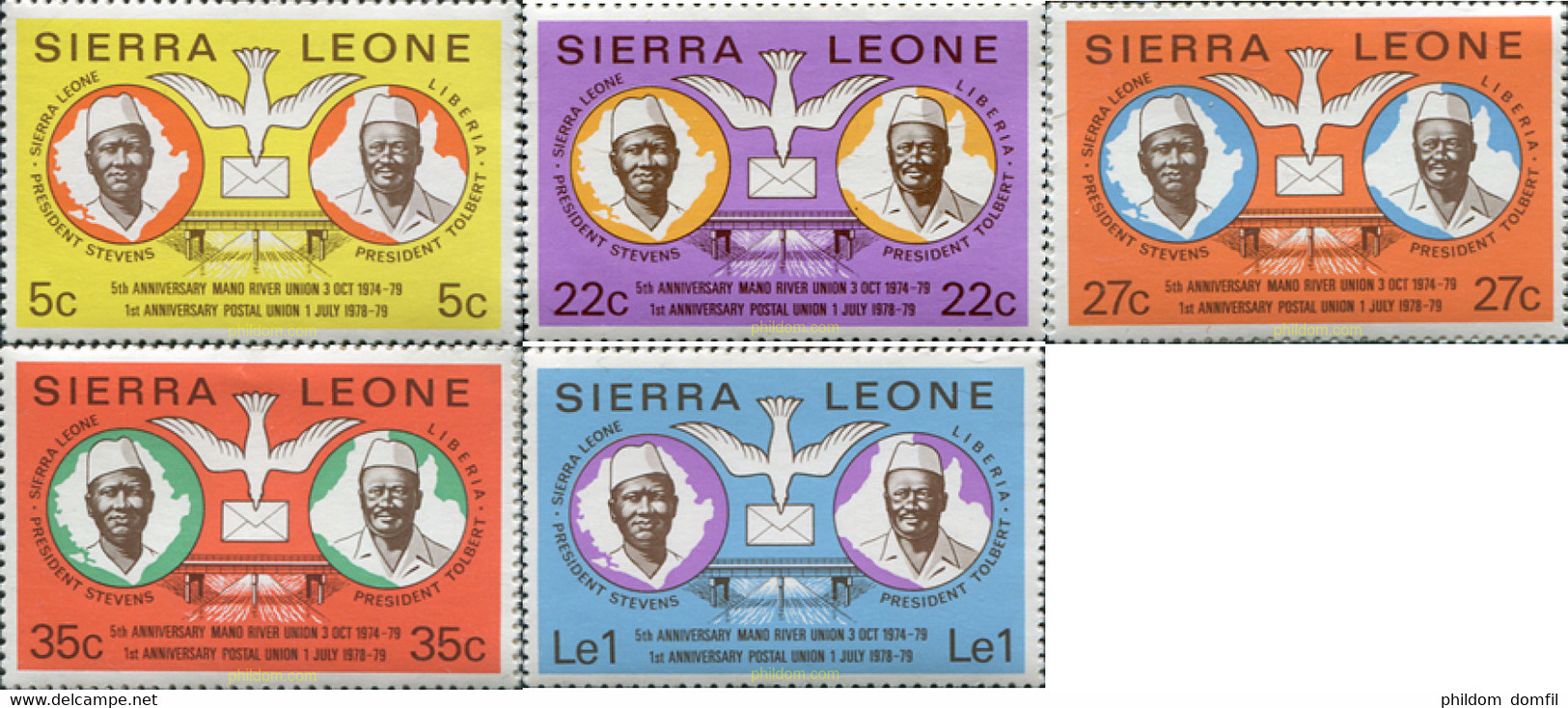 327453 MNH SIERRA LEONA 1979 5 ANIVERSARIO DE LA UNION DEL RIO MANO Y 1 ANIVERSARIO DE LA UNION POSTAL - Sonstige & Ohne Zuordnung