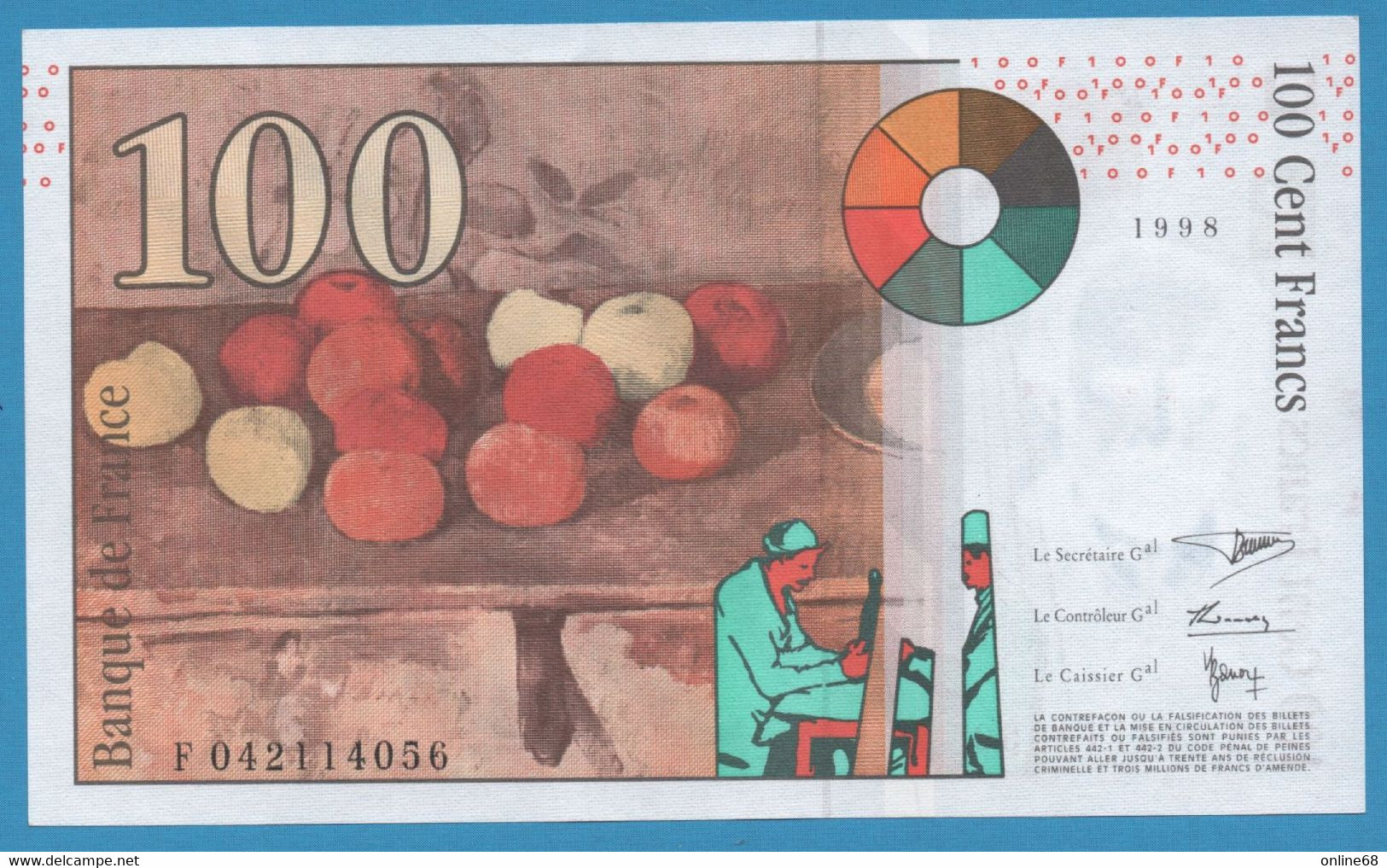 FRANCE 100 FRANCS 1998 # F0421... F# 74 Cézanne - 100 F 1997-1998 ''Cézanne''