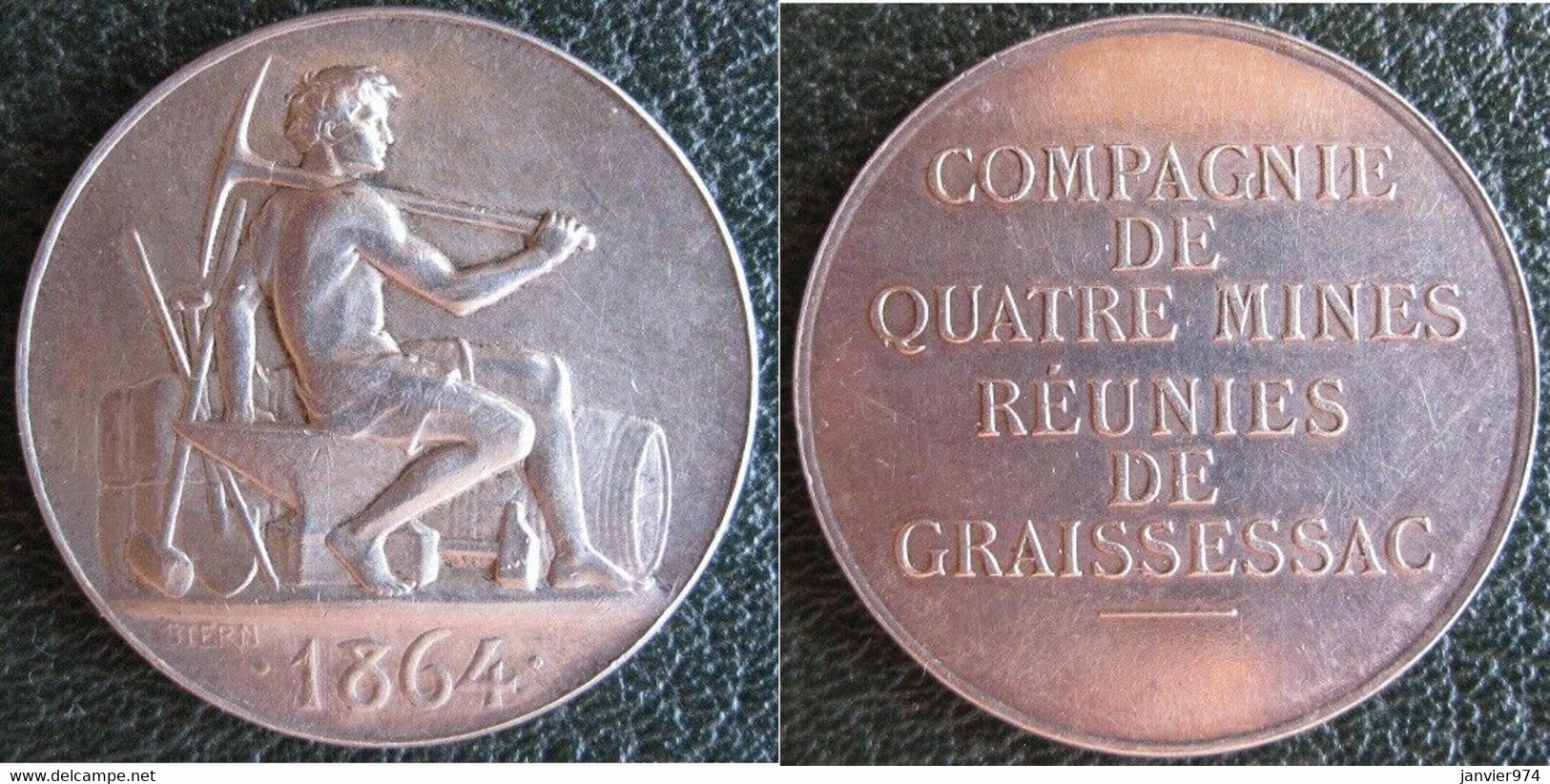 Jeton Argent 1864 Compagnie Des 4 Mines Réunies De Graissessac Hérault , Stern - Professionnels / De Société