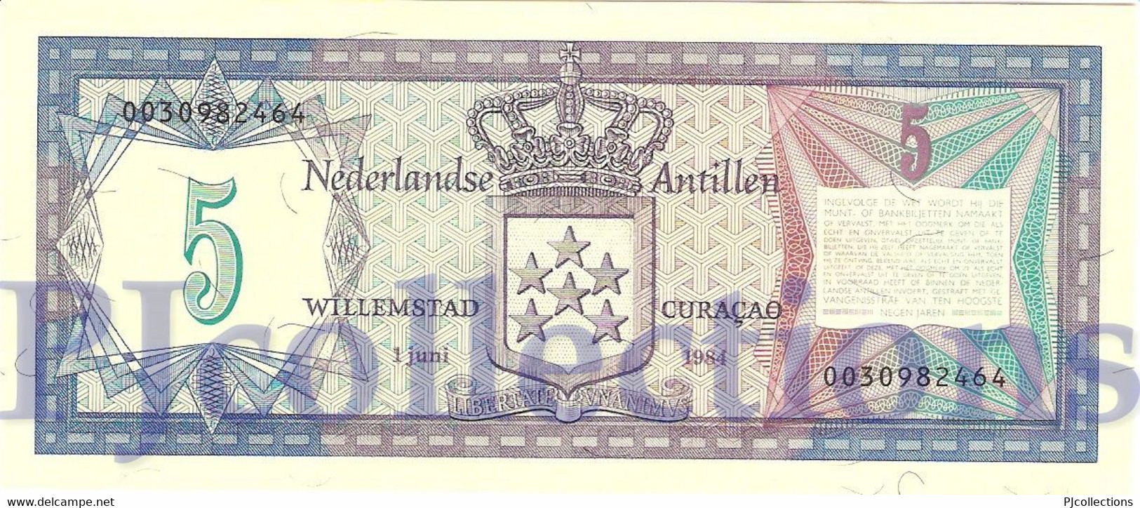 NETHERLANDS ANTILLES 5 GULDEN 1984 PICK 15b AUNC - Antilles Néerlandaises (...-1986)