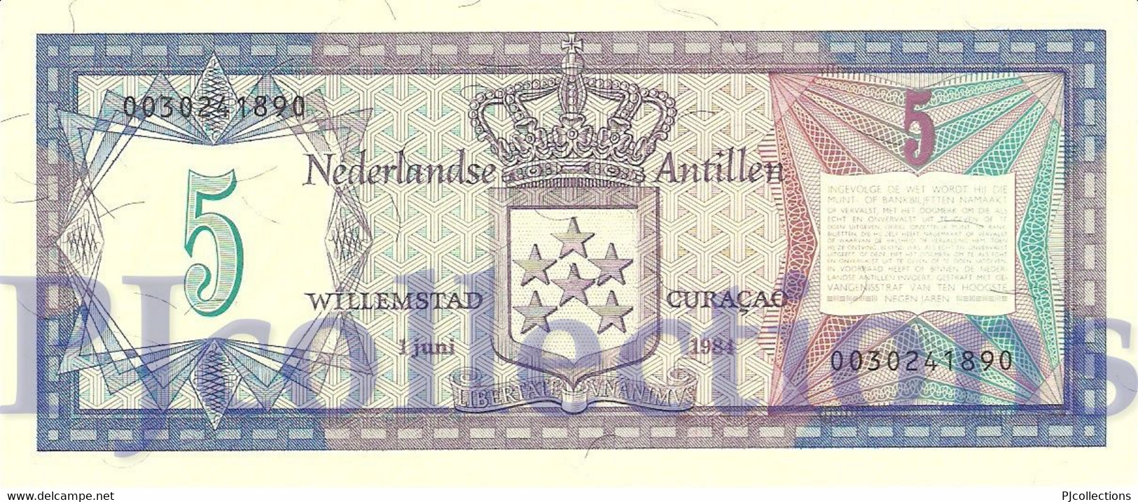 NETHERLANDS ANTILLES 5 GULDEN 1984 PICK 15b UNC - Netherlands Antilles (...-1986)