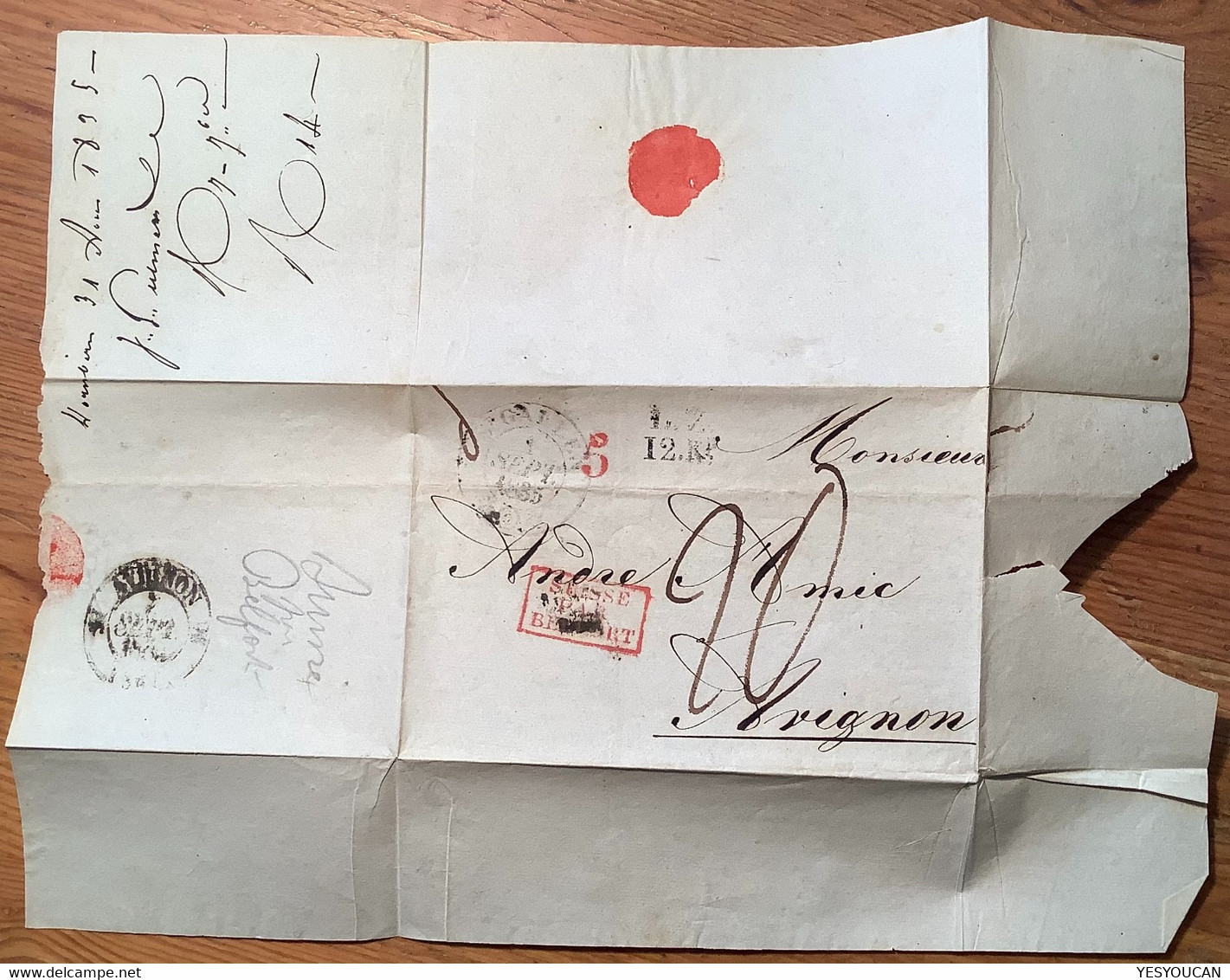 ST GALLEN 1835 L.Z 12.Kr Marque D’ échange Lettre>Avignon France(Schweiz Brief Vorphilatelie Belfort Postvertragsstempel - ...-1845 Prephilately
