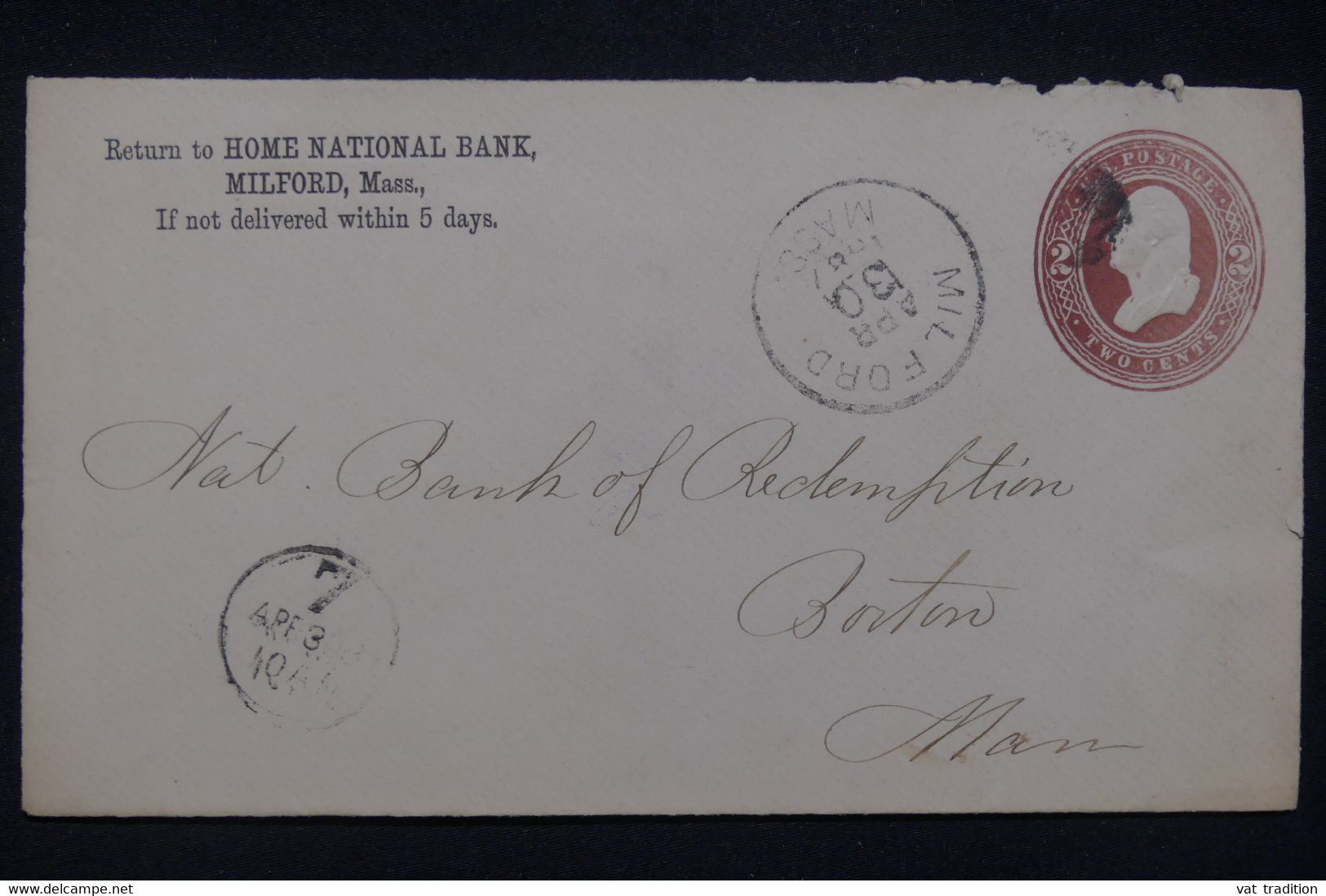 ETATS UNIS - Entier Postal Commercial De Milford Pour Boston En 1887 - L 134185 - ...-1900