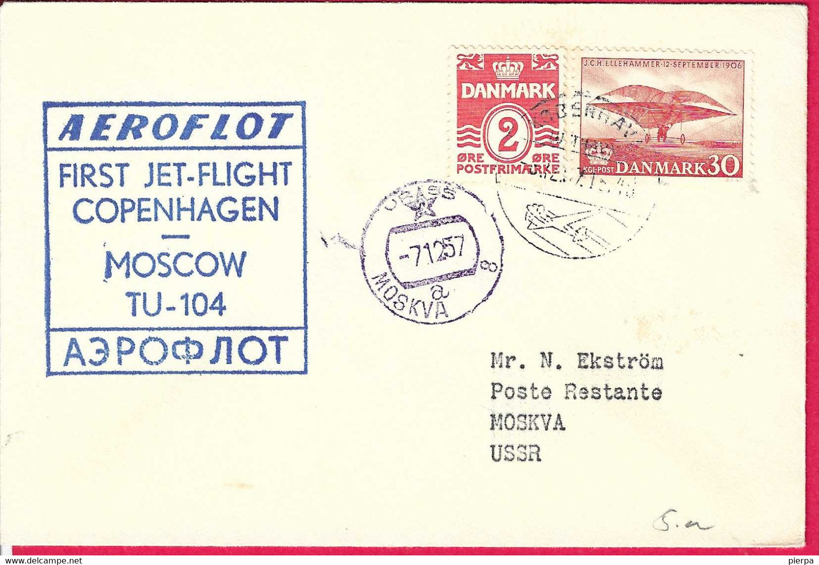 DANIMARCA - FIRST FLIGHT AEROFLOT CON TU104 - KOBENHAVN - MOSCOW *7.12.1957 - SU BUSTA UFFICIALE - Luftpost