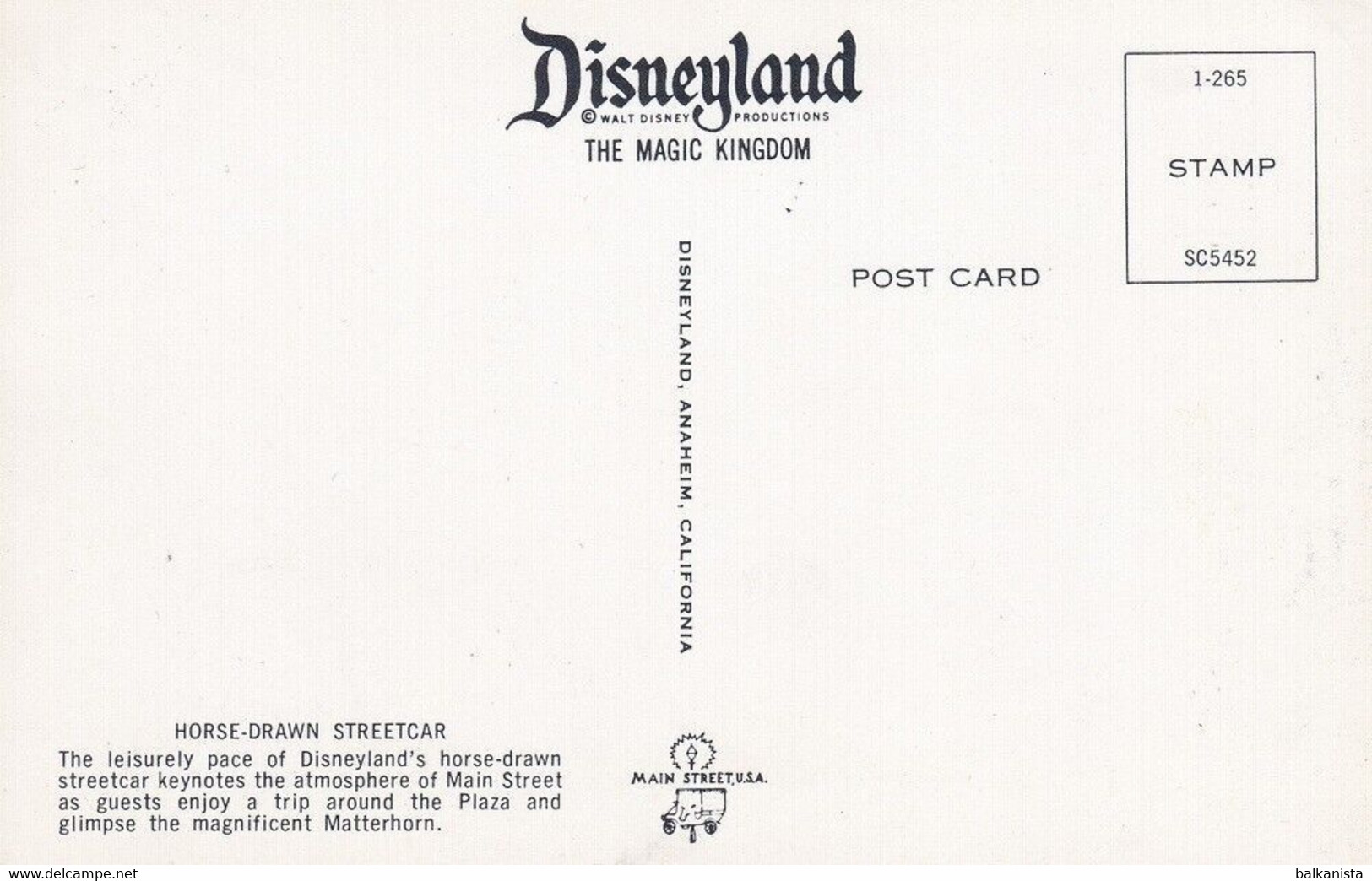 Horse Drawn Streetcar Disneyland Anaheim California Postcard - Anaheim