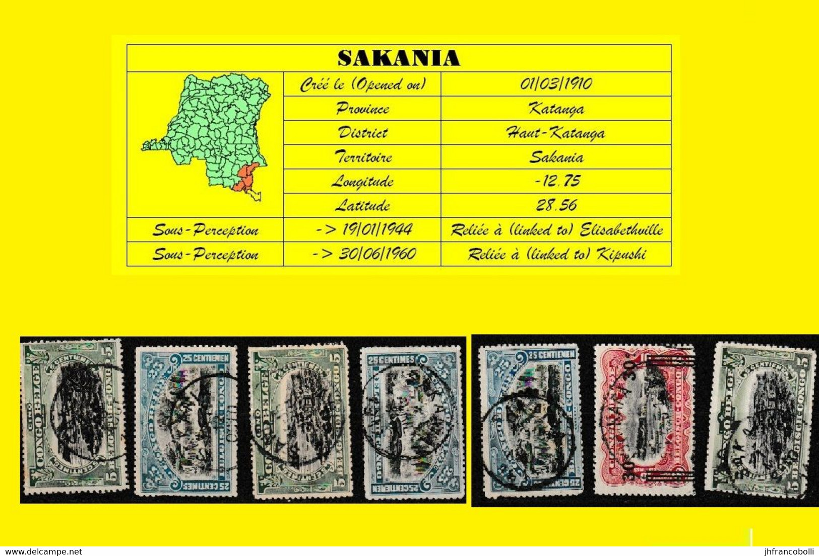 (°) BELGIAN CONGO / CONGO BELGE =  SAKANIA CANCELATION STUDY = 7 STAMPS (VARIA ) 1910/1921 PERIOD [A] - Varietà E Curiosità