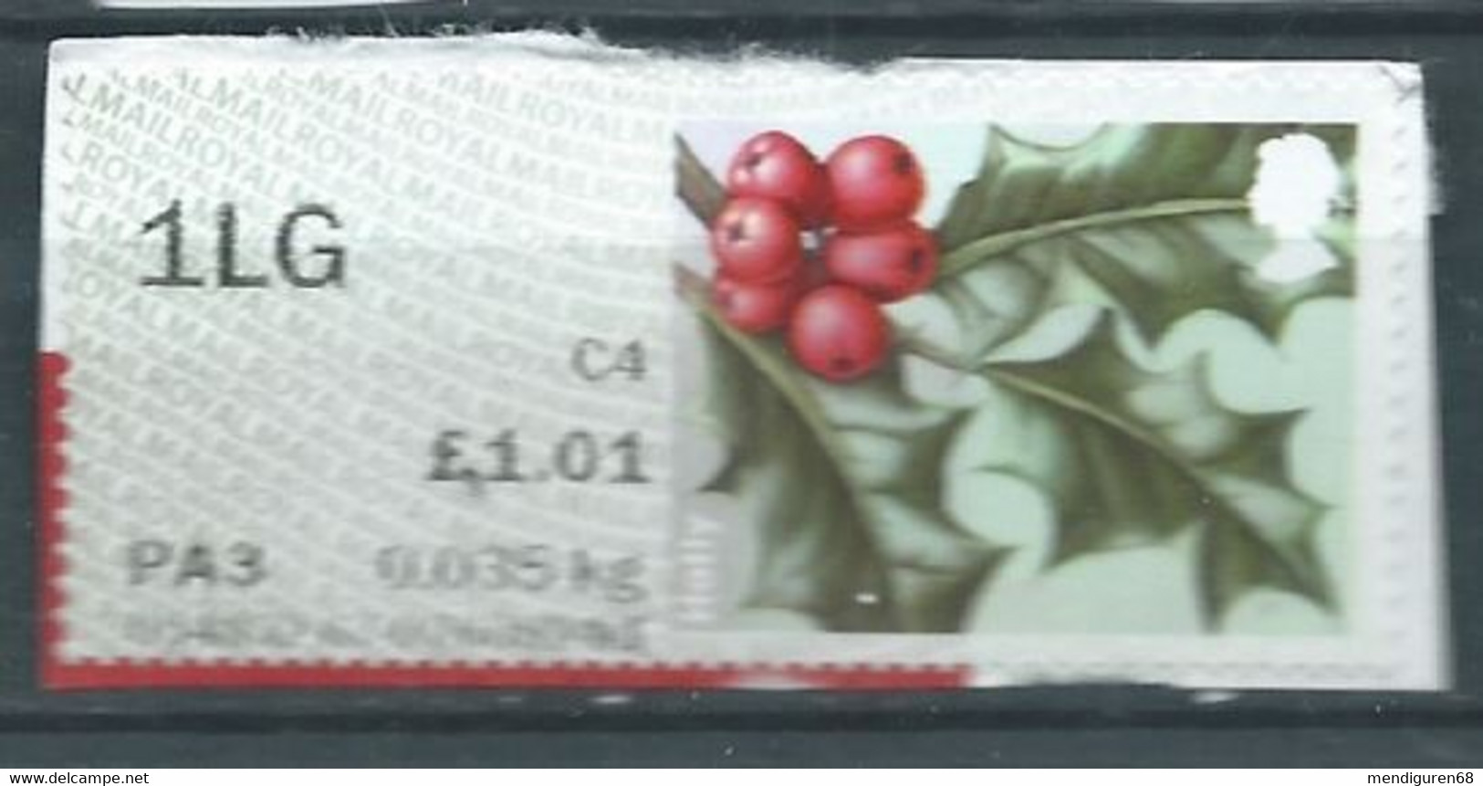 GROSBRITANNIEN GRANDE BRETAGNE GB 2014 POST&GO WINTERFLOWERS: HOLLY CLASS 1LG USED ON PAPER SG FS112 - Post & Go (distribuidores)