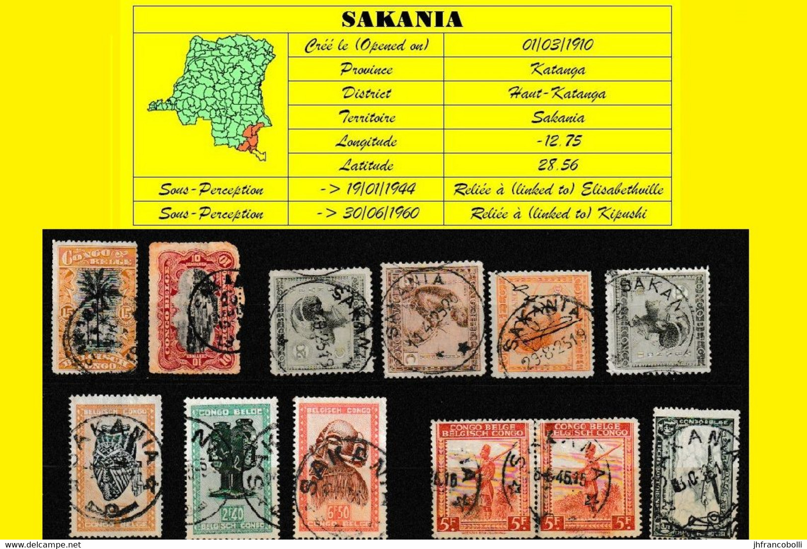 (°) BELGIAN CONGO / CONGO BELGE =  SAKANIA CANCELATION STUDY = 12 STAMPS (VARIA ) 1910/1948 PERIOD [D] - Varietà E Curiosità