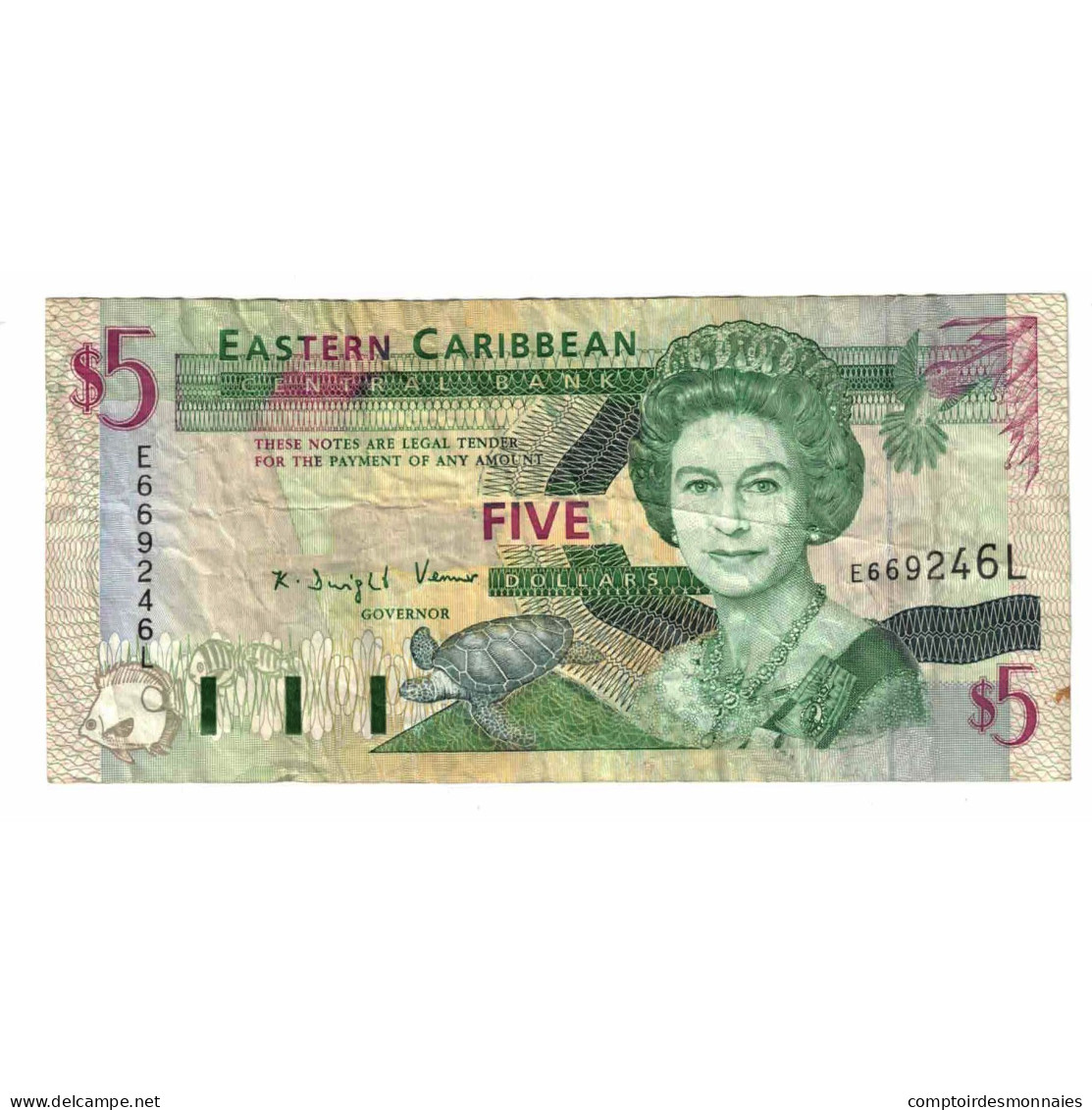 Billet, Etats Des Caraibes Orientales, 5 Dollars, Undated (1994), Undated - East Carribeans