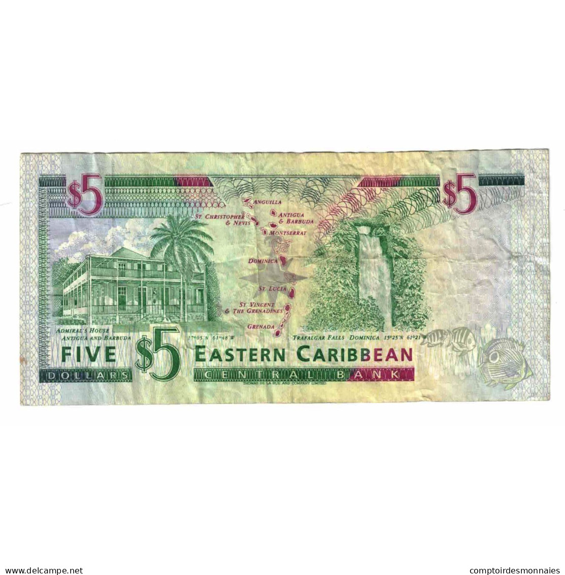 Billet, Etats Des Caraibes Orientales, 5 Dollars, Undated (1994), Undated - East Carribeans