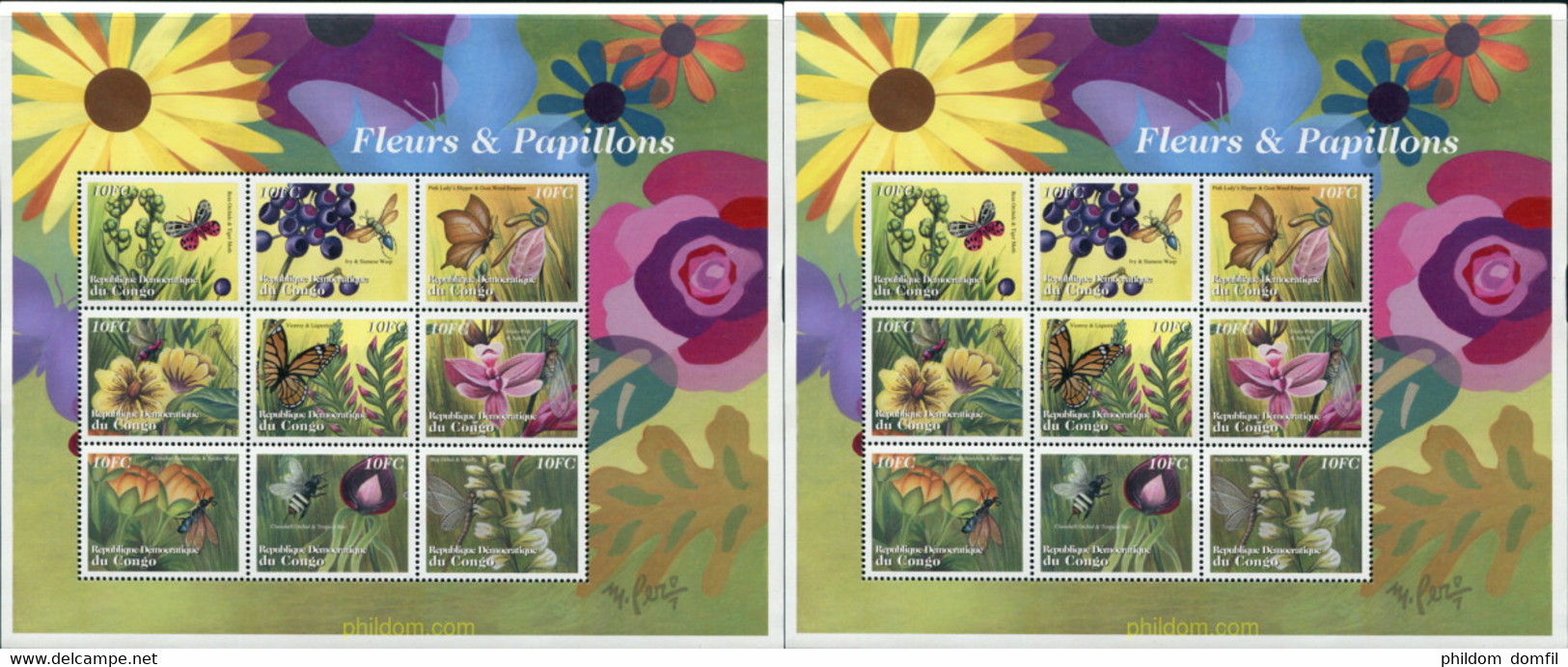 300566 MNH CONGO. República Democrática 2001 FLORES E INSECTOS - Usados