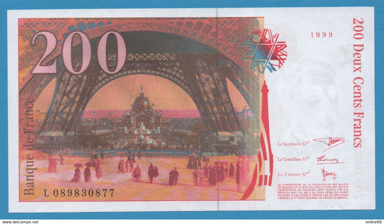 FRANCE 200 FRANCS 1999 # L08983.. F# 75 EIFFEL - 200 F 1995-1999 ''Eiffel''