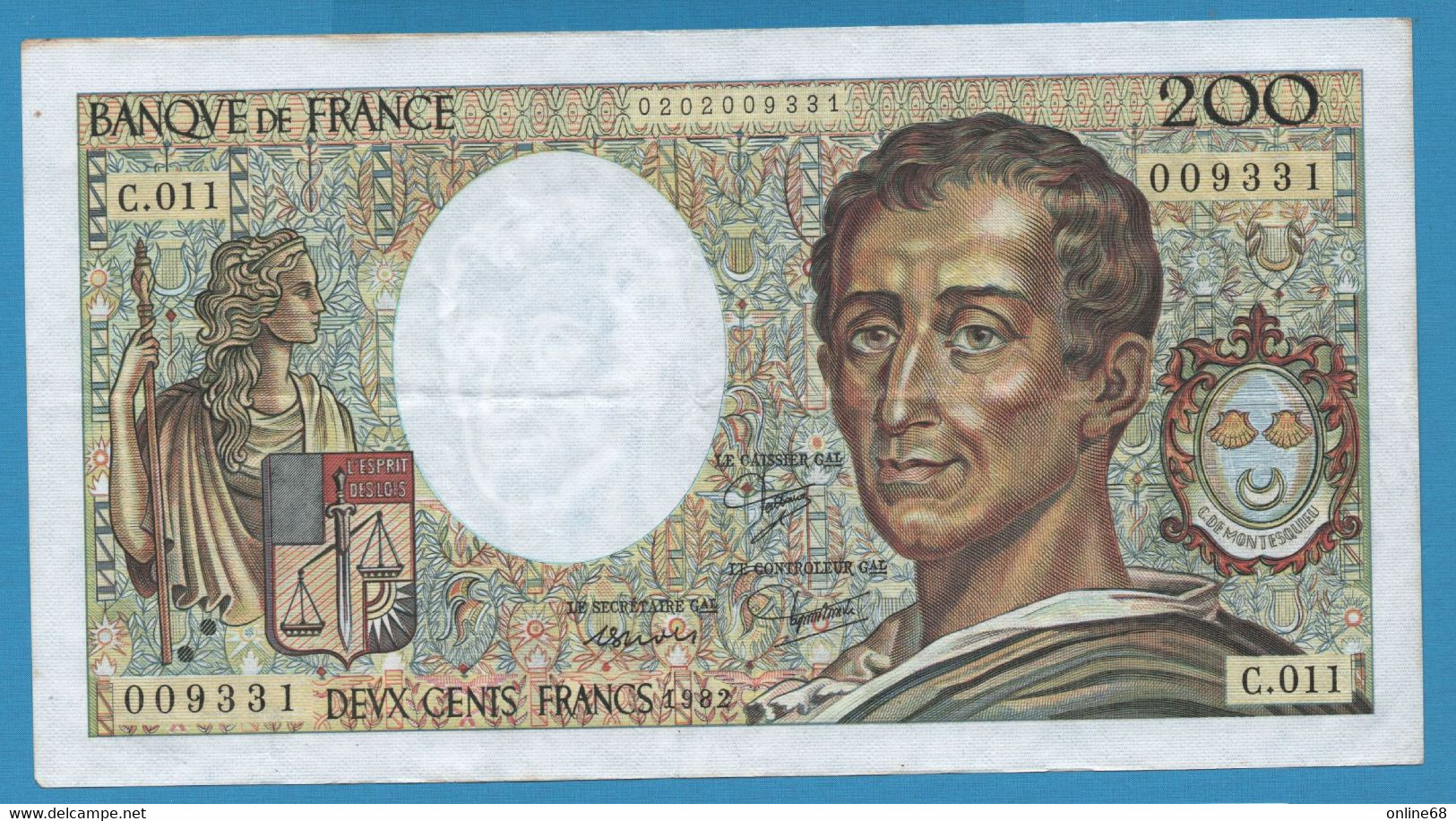 FRANCE 200 FRANCS 1982 # C.011 009331 F# 70 MONTESQUIEU - 200 F 1981-1994 ''Montesquieu''