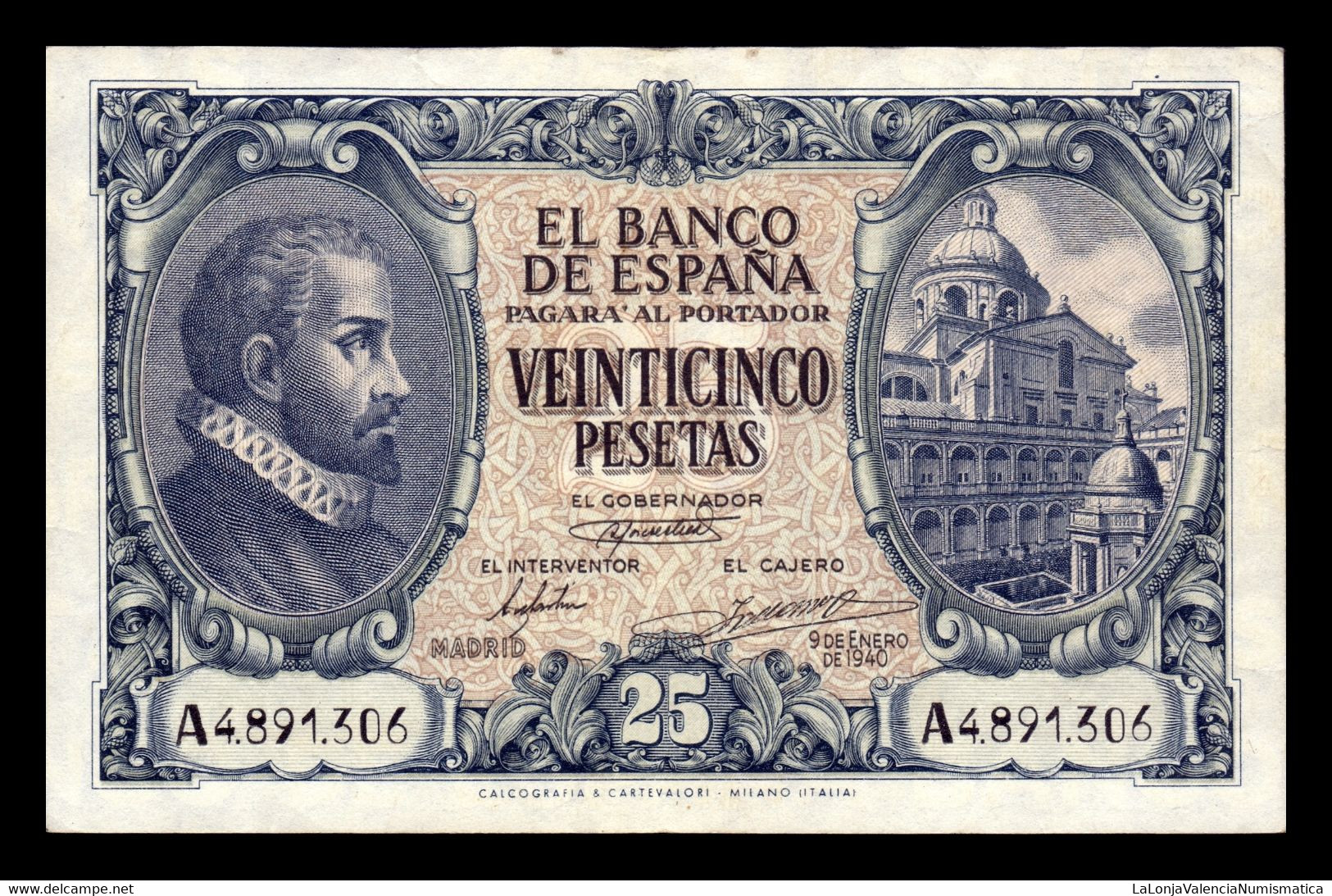 España 25 Pesetas Juan De Herrera 1940 Pick 116 Serie A MBC/EBC VF/XF - 25 Peseten