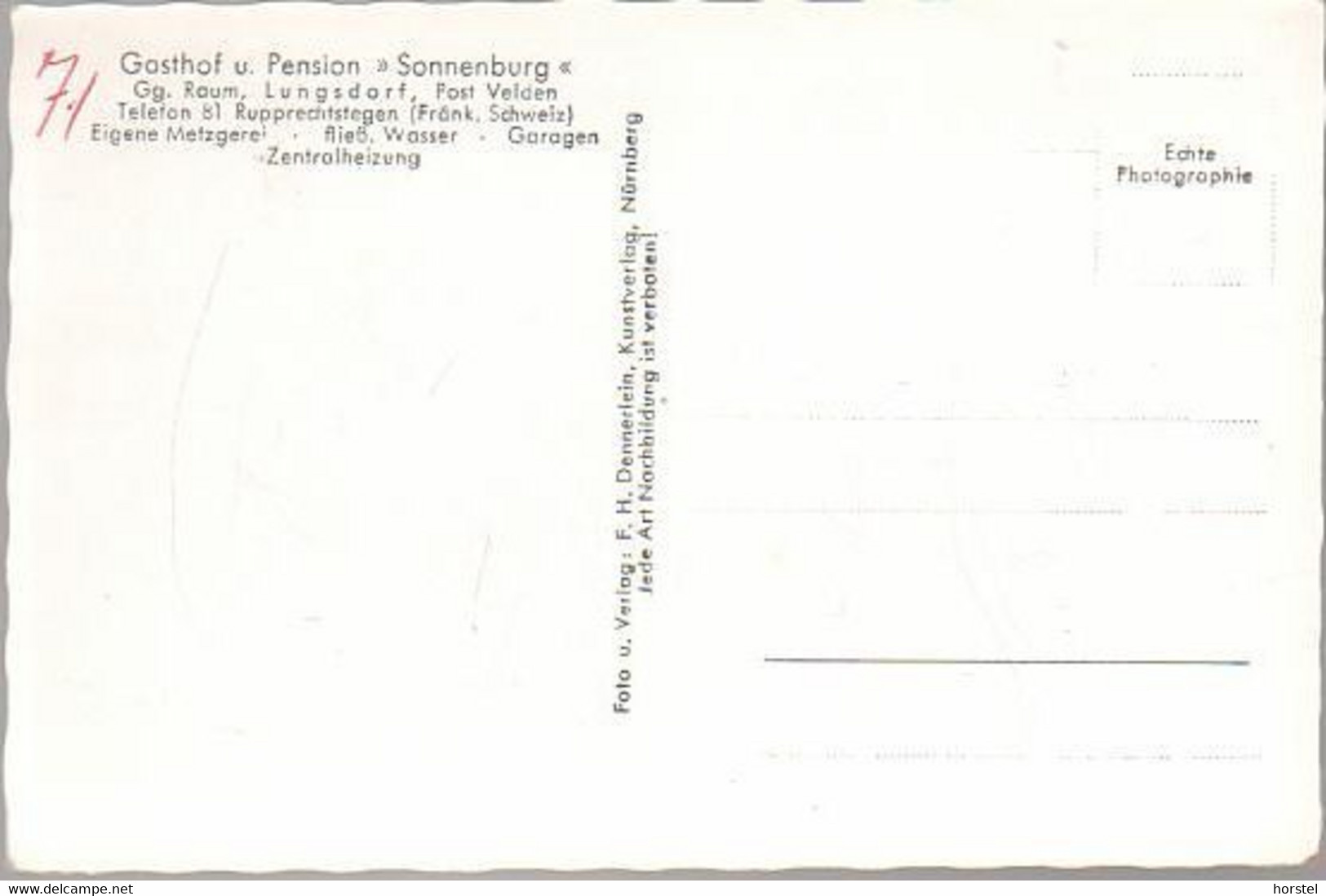 D-91235 Hartenstein - Lungsdorf - Gasthof Und Pension "Sonnenburg" - Speisesaal ( Echt Foto) - Pegnitz