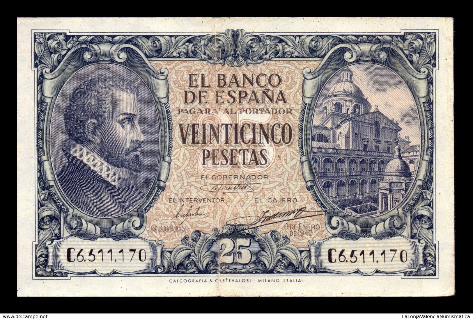 España 25 Pesetas Juan De Herrera 1940 Pick 116 Serie C MBC/EBC VF/XF - 25 Pesetas