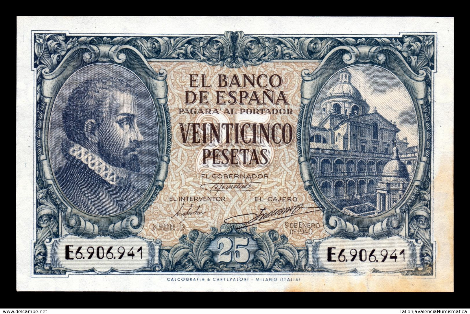 España 25 Pesetas Juan De Herrera 1940 Pick 116 Serie E MBC/EBC VF/XF - 25 Peseten