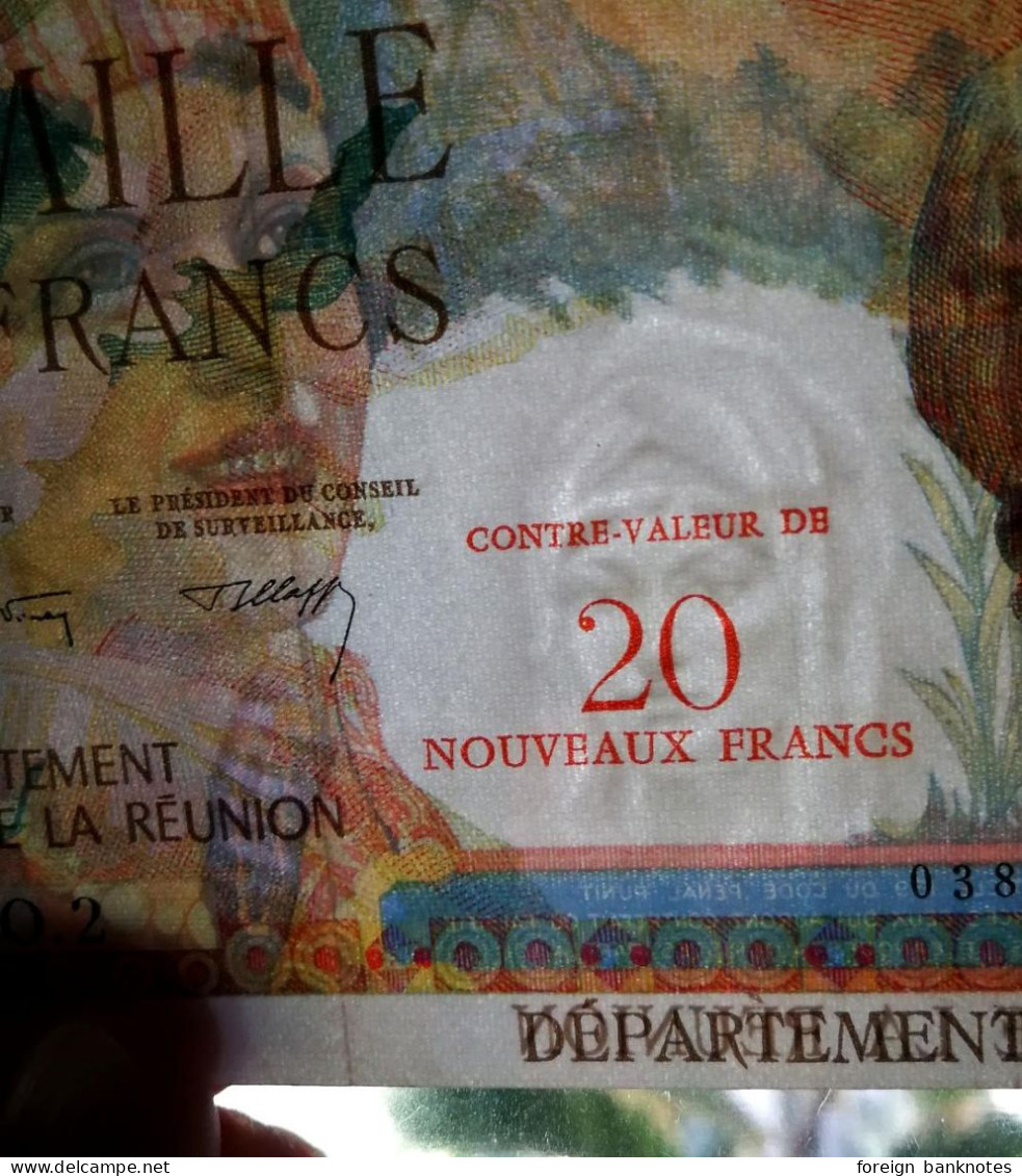 Exceptional Paper Quality PMG Graded Reunion 20 New Francs On 1000 Francs 1971️ P-55 - Réunion