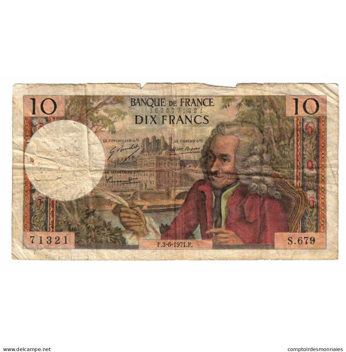 France, 10 Francs, Voltaire, 1971, S.679, B, Fayette:62.50, KM:147d - 10 F 1963-1973 ''Voltaire''