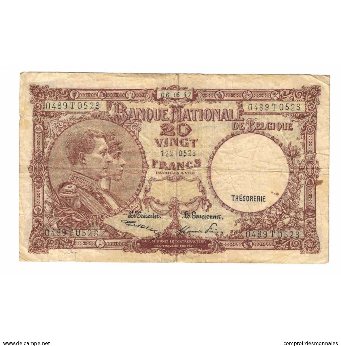 Billet, Belgique, 20 Francs, 1947, 1947-05-06, KM:111, TTB - 20 Francos