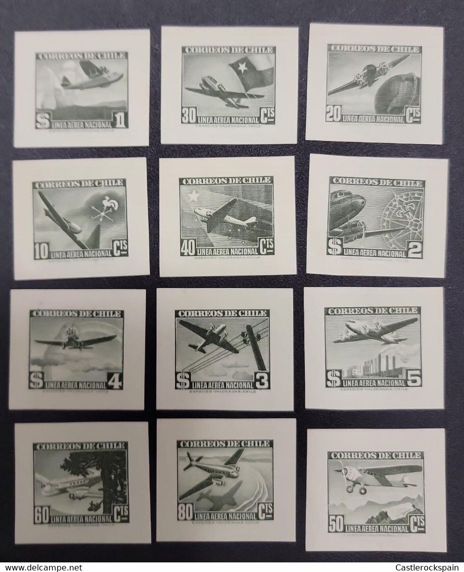 O) 1941  - 1942, CHILE, PROOF, PLANE AND WEATER VANE, CARAVEL, GOLBE, CHILEAN FLG, STAR OF CHILE AND SOUTHERN CROSS, MOU - Sin Dentar, Pruebas De Impresión Y Variedades
