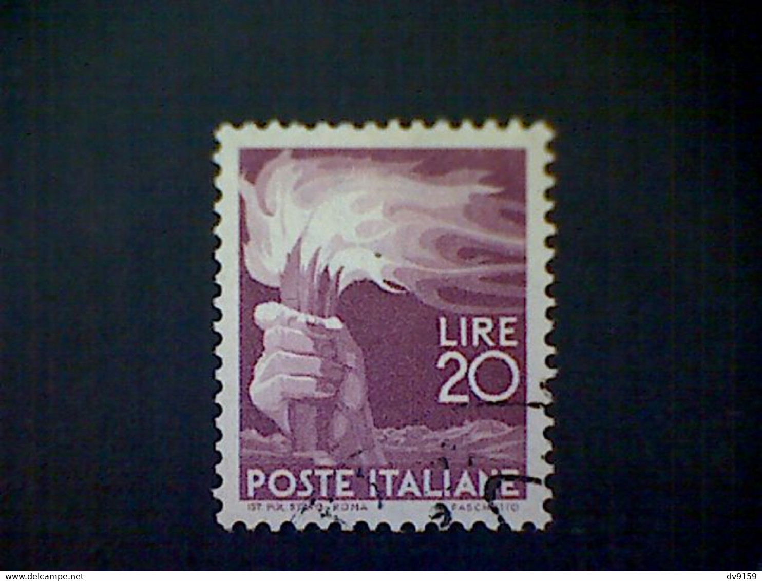 Italy, Scott #474, Used (o), 1945, Post War Definitives, Torch, 20 Lira, Dark Red Violet - Used