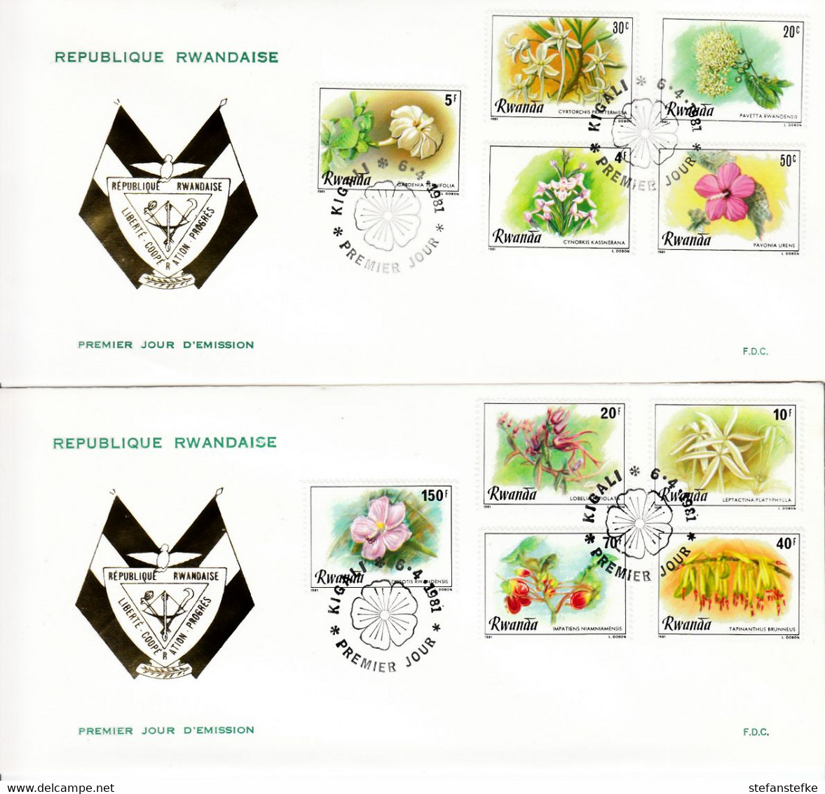 Rwanda Ocb Nr:  FDC  1028 - 1037  (zie  Scan Als Voorbeeld ) - 1980-1989