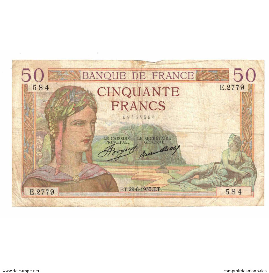 France, 50 Francs, Cérès, 1935, E.2779, TB, Fayette:17.15, KM:81 - 50 F 1934-1940 ''Cérès''
