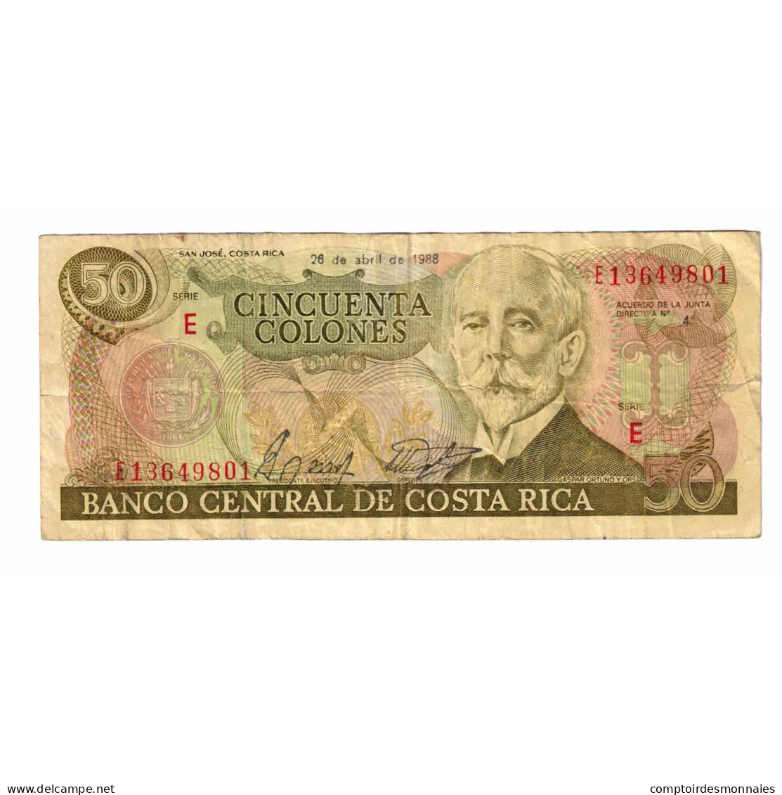 Billet, Costa Rica, 50 Colones, 1988, 1988-04-26, KM:253, TB - Costa Rica