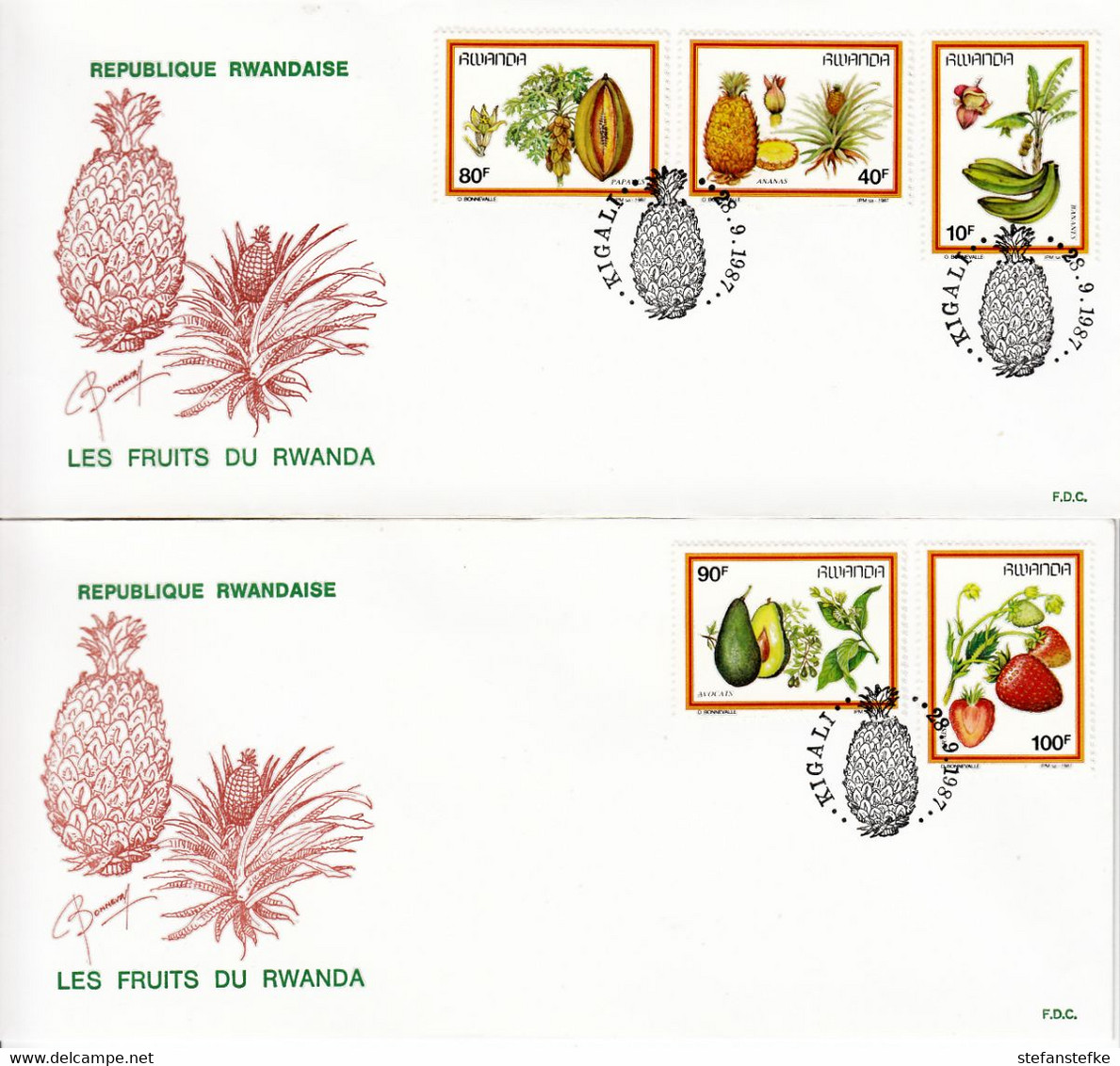 Rwanda Ocb Nr:  FDC  1305 - 1309  (zie  Scan Als Voorbeeld ) - 1980-1989