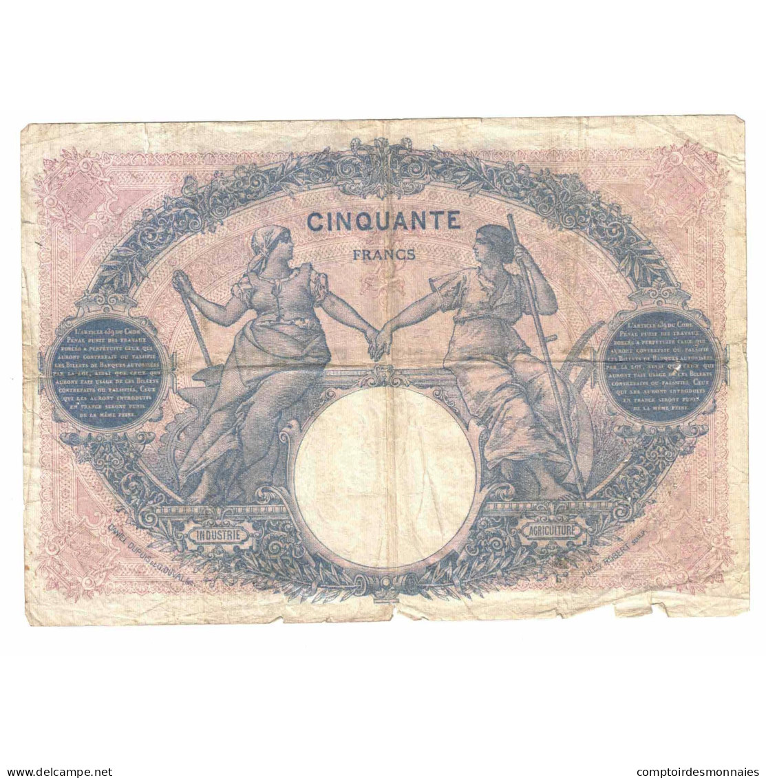 France, 50 Francs, Bleu Et Rose, 1922, P.9111, B, Fayette:14.35, KM:64g - 50 F 1889-1927 ''Bleu Et Rose''