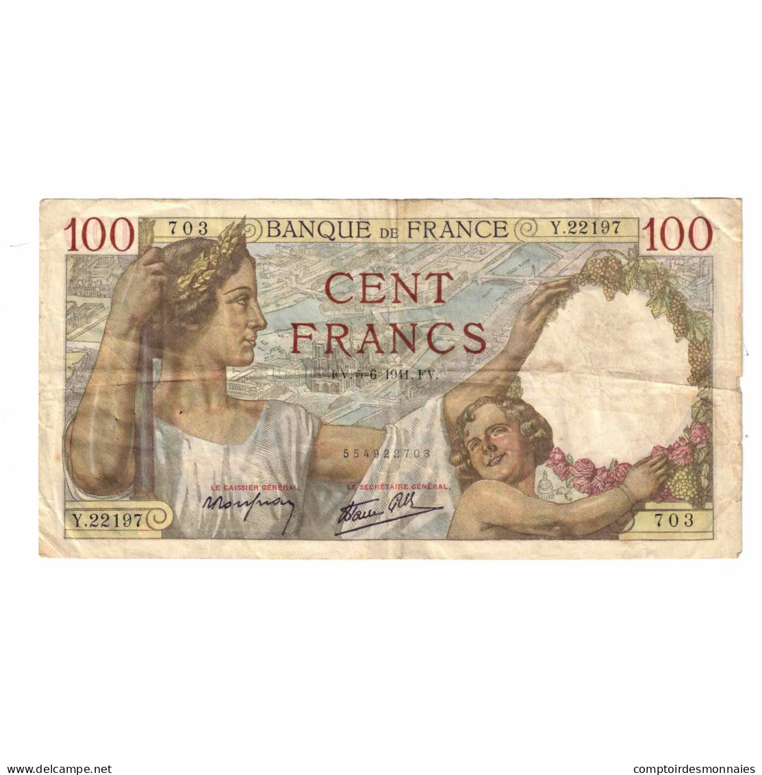 France, 100 Francs, Sully, 1941, Y.22197, TTB, Fayette:26.53, KM:94 - 100 F 1939-1942 ''Sully''