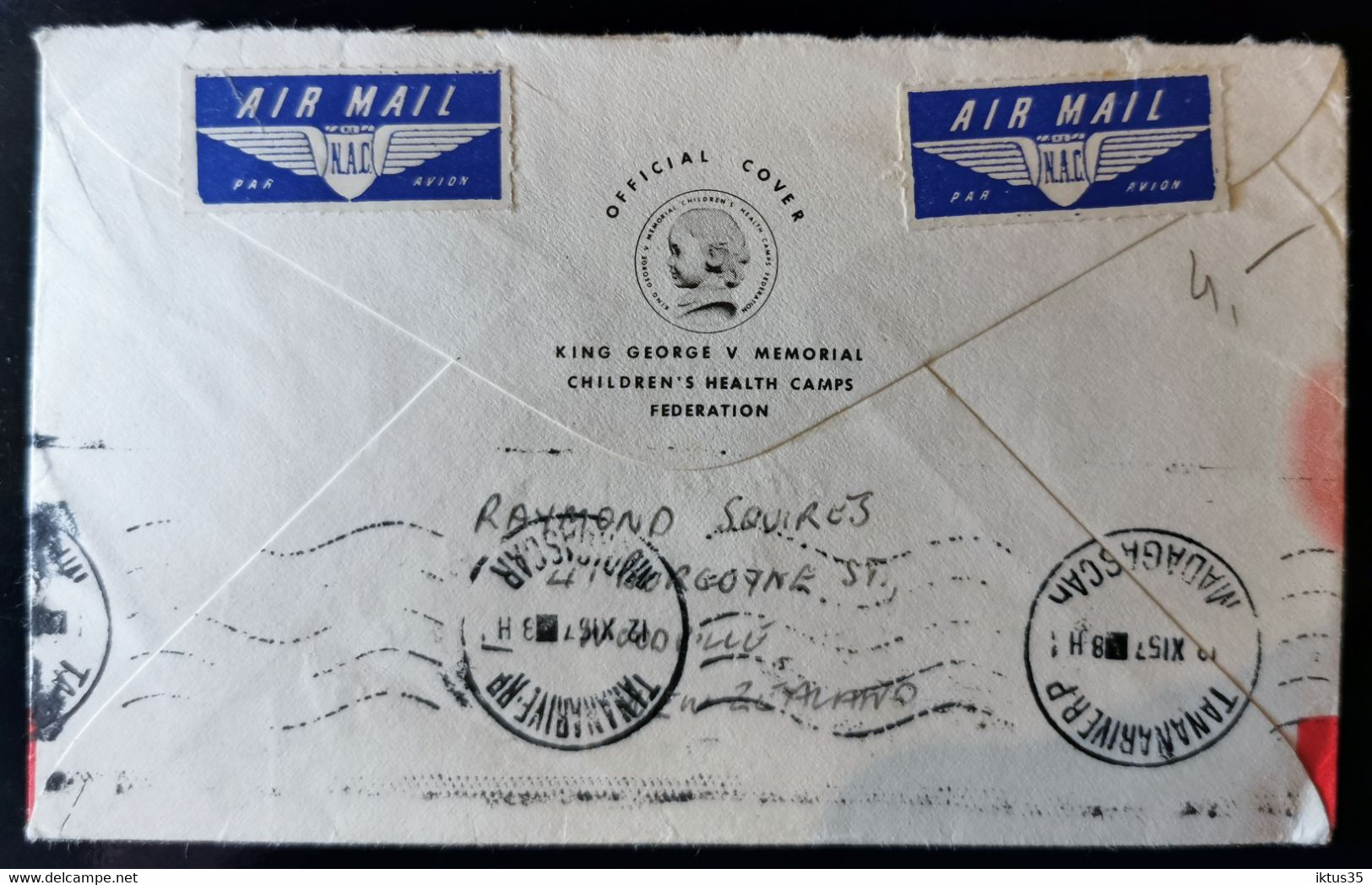 ENVELOPPE DOCUMENT PHILATELIQUE -OFFICIAL COVER 1957-KING GEORGE V MEMORIAL-PAR AVION POUR MADAGASCAR - Abarten Und Kuriositäten