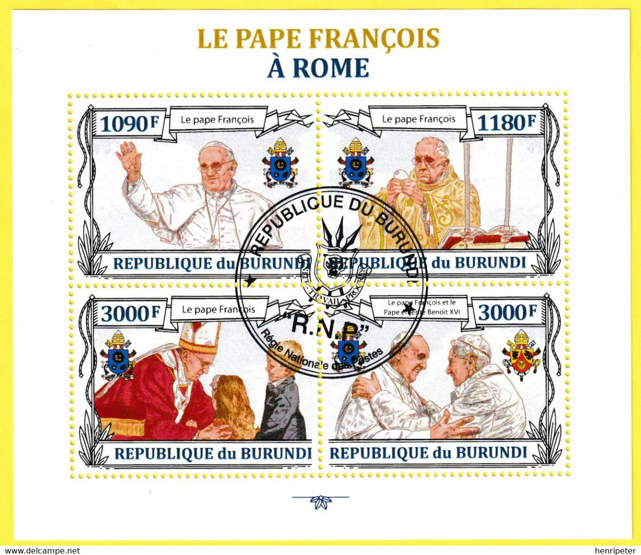 Petite Feuille De 4 Timbres-poste Dentelés Oblitérés - Le Pape François à Rome - République Du Burundi 2013 - Gebruikt