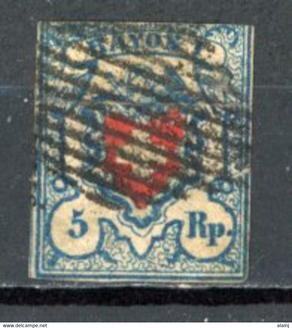 Helvetia   Y&T   14   Mi  7 II   Obl   ---      TTB - 1843-1852 Federal & Cantonal Stamps