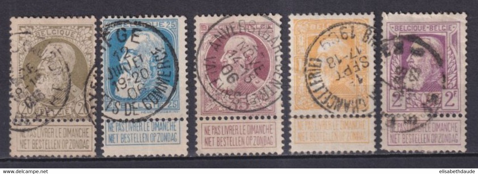 BELGIQUE - 1905 - YVERT N° 75/77+79/80 OBLITERES - COTE = 42 EUR. - 1905 Grosse Barbe